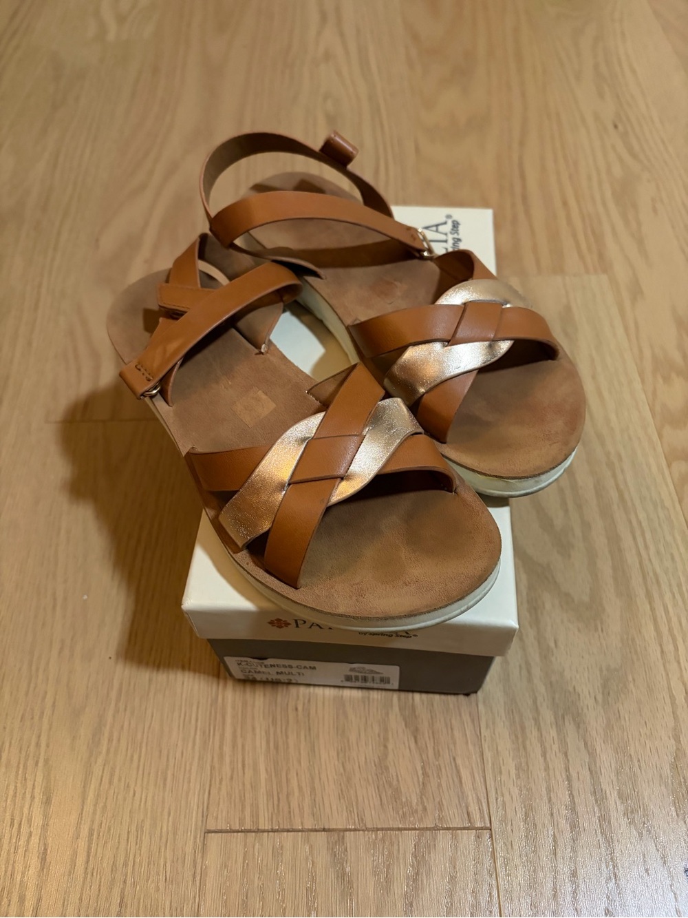 Patrizia by Spring Step K-Cuteness-Cam Camel Multi Sandals Size 34 (US 2)